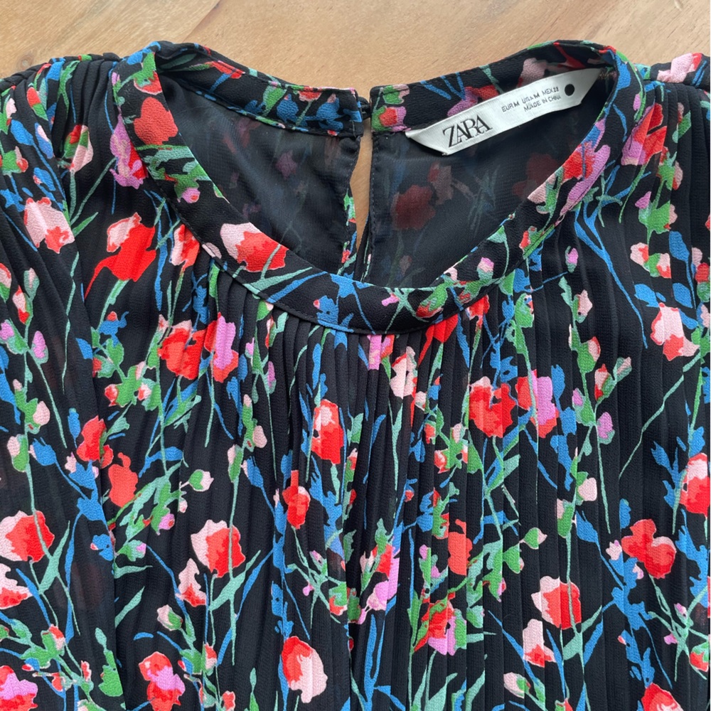 ZARA Annie Dress Mini Floral A-line 3/4 sleeve/pleated #6956